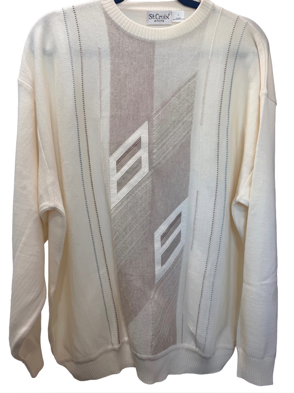 Vintage 90s St. Croix Knits Cream Geometric Sweater L